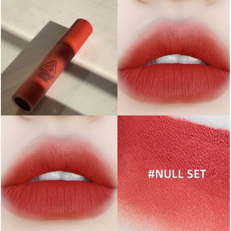 SON KEM 3CE SOFT LIP LACQUER # NULL SET _ ĐỎ GẠCH ÁNH CAM