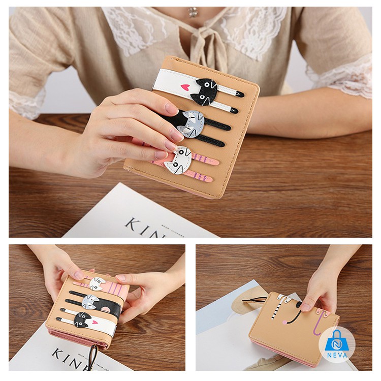 [ Mẫu Hot] Ví Nữ 3 mèo dễ thương xinh xắn dây kéo NEVA8254 | BigBuy360 - bigbuy360.vn