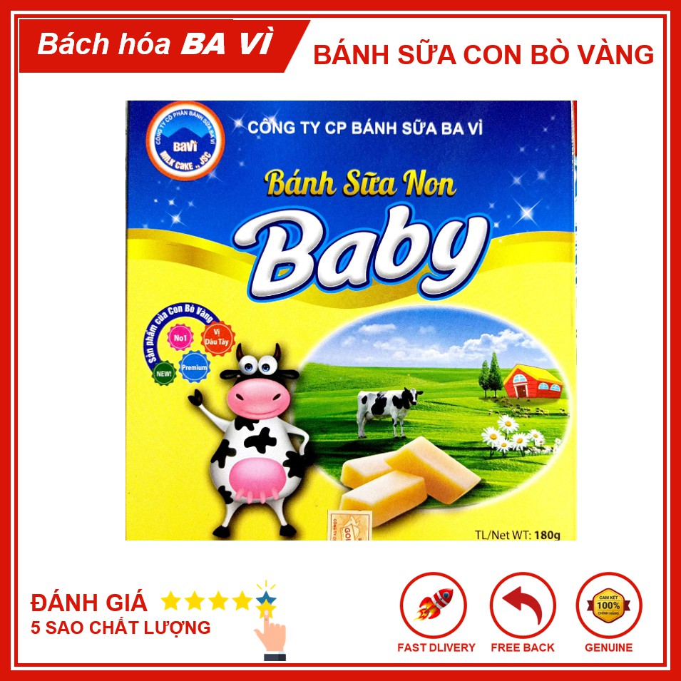 Bánh Sữa Non Baby Hương Dâu Con Bò Vàng Ba Vì 180g