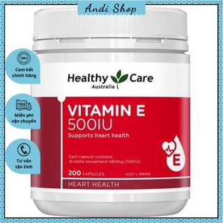 Vitamin e 500ui healthycare của úc, lọ 200 viên, mẫu mới