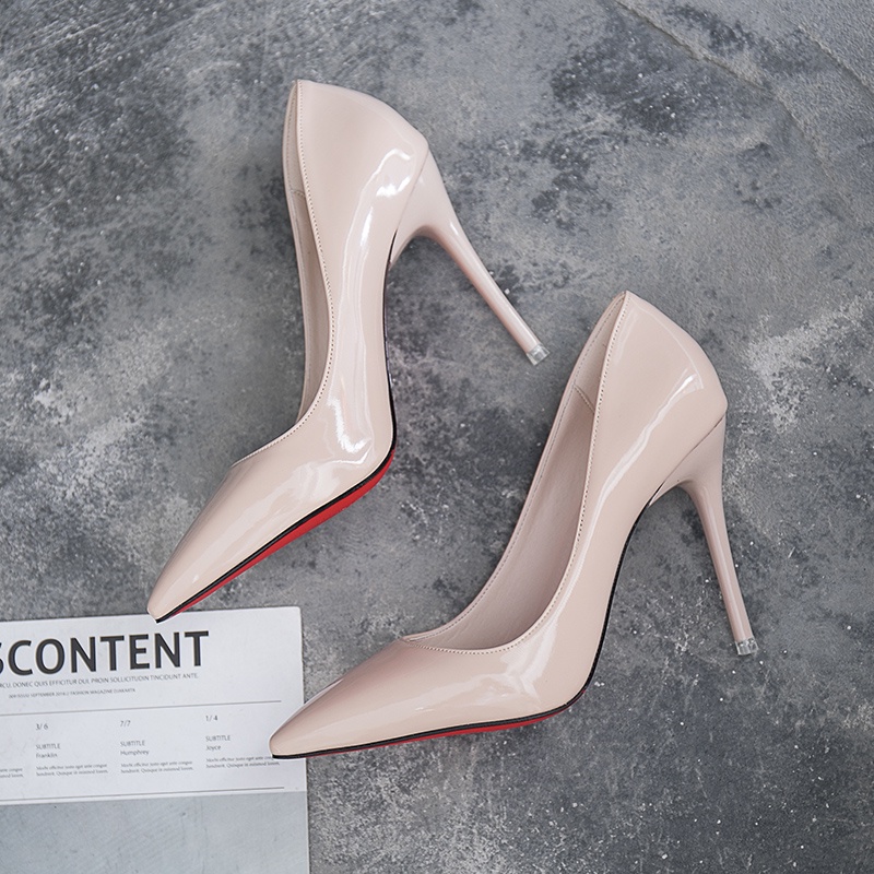 2021New Early Spring Women's Shoes Pointed High Heels Nude Bright Leather Stiletto All-Matching Young LadyOLShoes, Work Shoes