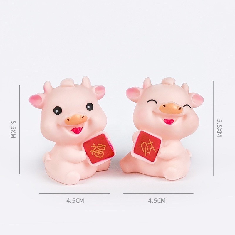 Cặp Trâu Hồng Trang Trí Bánh Kem