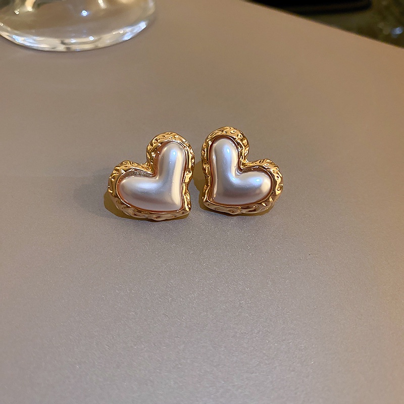 Bông Tai Mạ Bạc 925 Xếp Ly Đính Ngọc Trai Trái Tim Thời Trang 2022