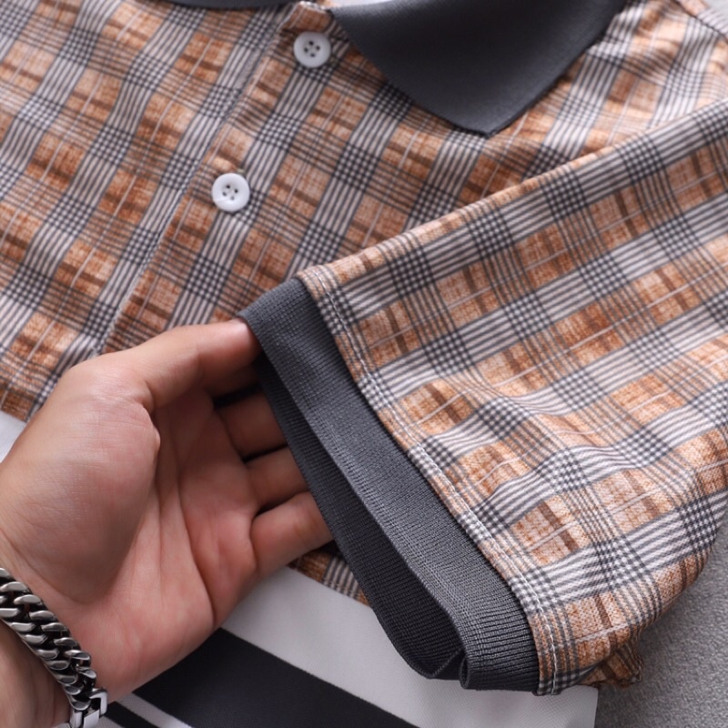 Áo thun Polo nam phối sọc caro chất cá sấu poly mịn mát ASTD149