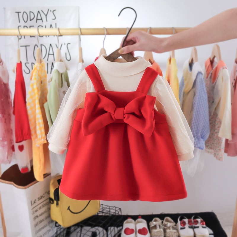 Bộ đầm hai món đính nơ xinh xắn thời trang Hàn Quốc cho bé gái