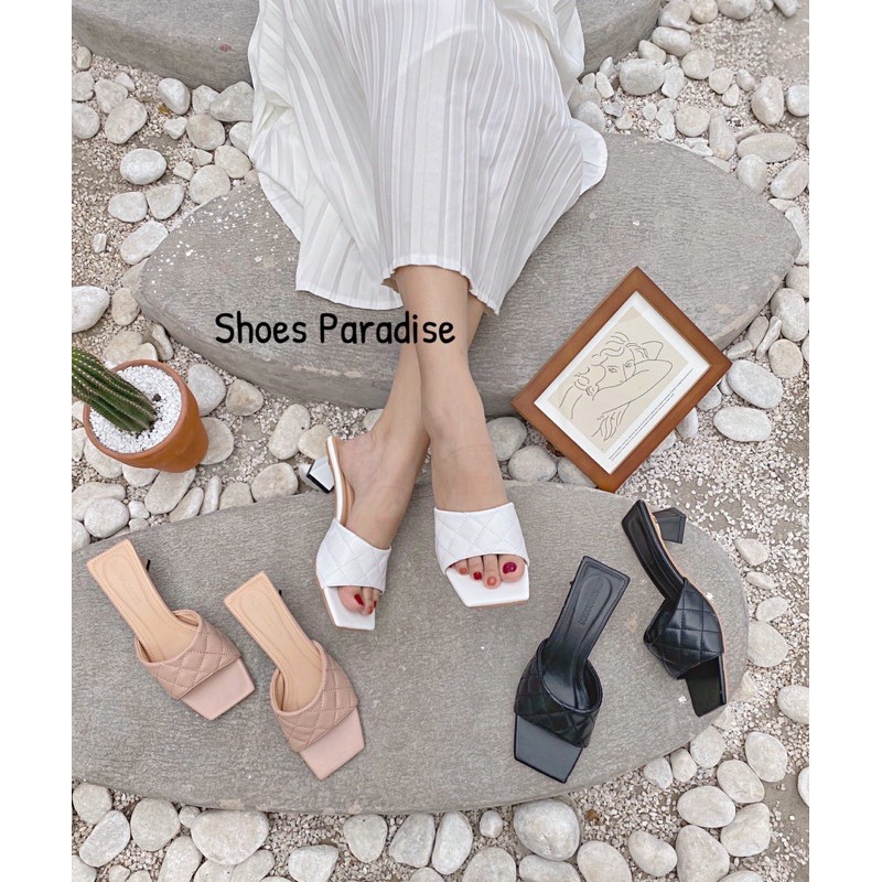 Guốc Bảng Ngang Mũi Vuông Gót Vuông Cao 5 Phân Shoes Paradise