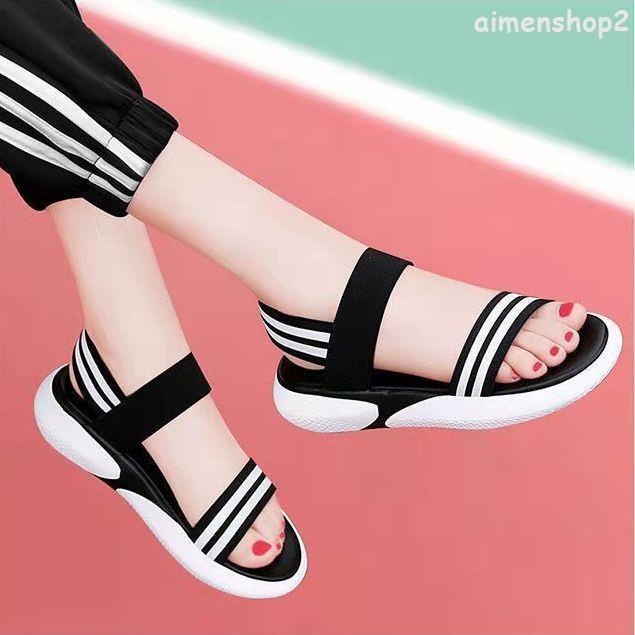 Giày Sandal Thể Thao Đế Mềm Size Lớn 35-43 41 Họa Tiết Kẻ Sọc Phong Cách La Mã Hàn Quốc Dễ Phối Đồ Cho Nữ