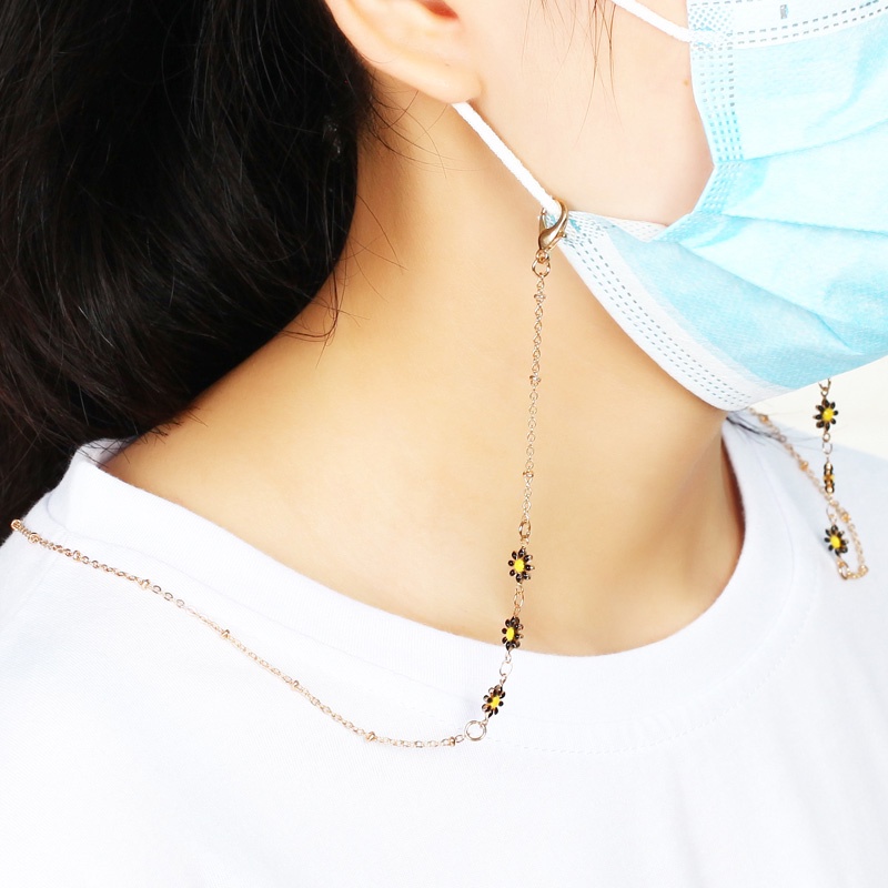 Dây đeo mắt kính chống thất lạc bằng hợp kim màu vàng họa tiết hoa cúc tinh tế