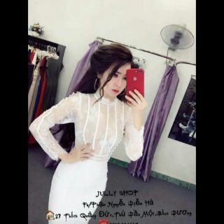 Đầm body ren váy thun đính chuỗi