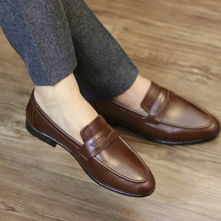 GIÀY LƯỜI NAM DA BÒ 100% - BĂNG ÉN - ĐẾ CAO SU ĐÚC ĐƯỢC ÉP ĐẾ CHẮC CHẮN - MÃ K351 NÂU