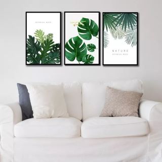 Tranh canvas lá xanh 40x60 treo phòng khách (kèm khung viền)