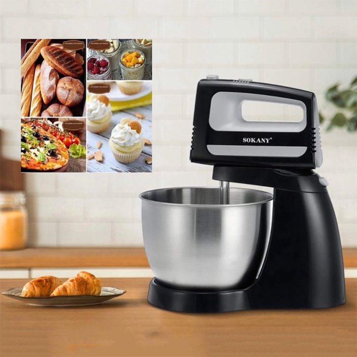 Máy đánh trứng cầm tay kèm đế trộn 3.5L chính hãng SOKANY công suát lớn 400W