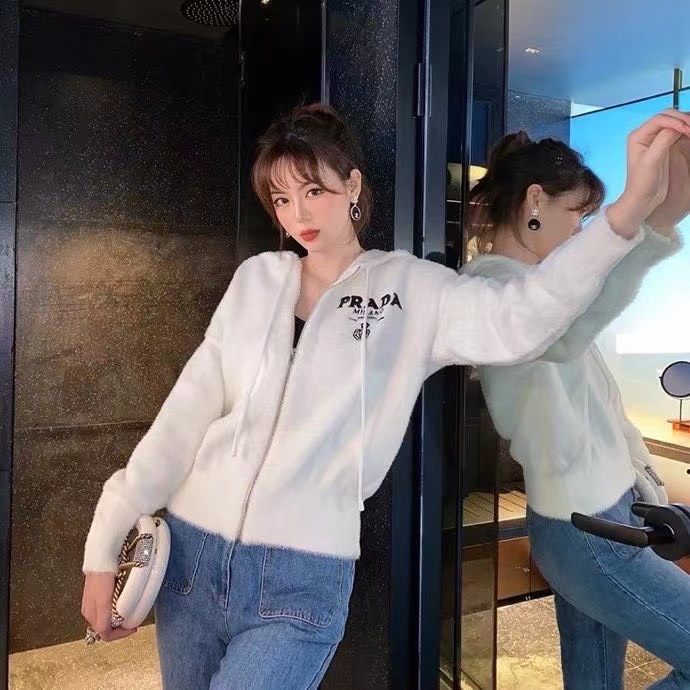 Áo hoodie mũ Par khóa mũ áo khoác ngoài nữ