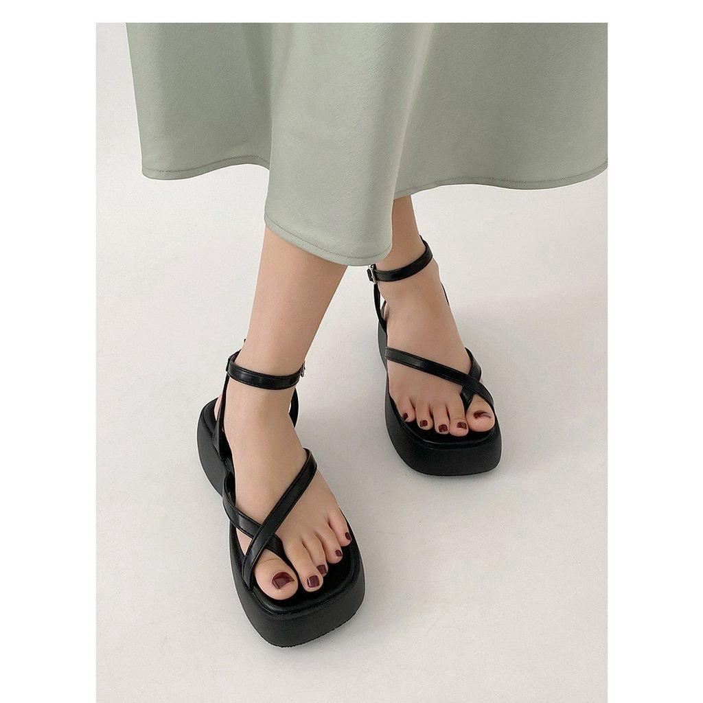 Dép nữ đế xuồng cao cấp 2 màu cực đẹp , dép xuồng 7cm xỏ ngón dây vắt chéo có quai hậu cực xinh