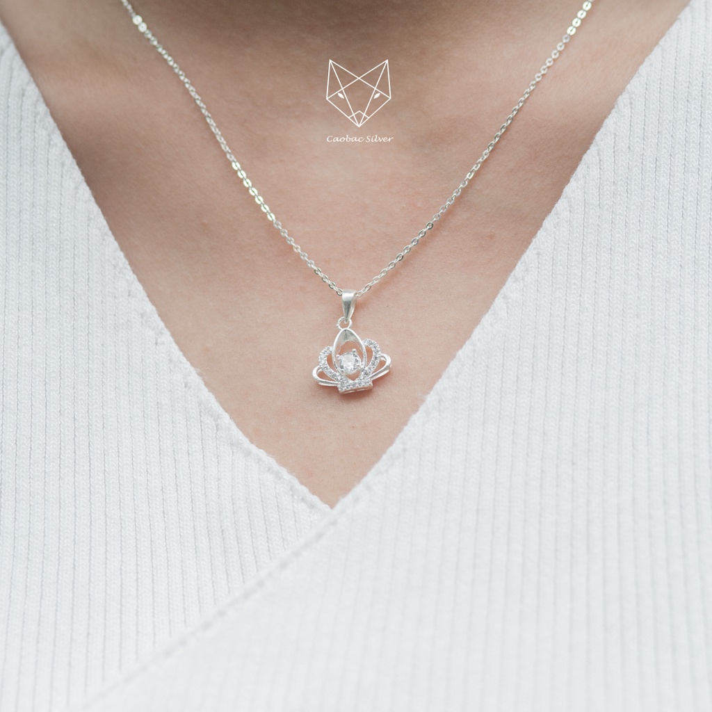 Dây Chuyền Bạc Ta Cao Cấp CaoBac Silver Hoạ Tiết Vương Miệng Ổ Đá Viền Trơn Viền Đá Lấp Lánh Thanh Lịch Nhẹ Nhàng