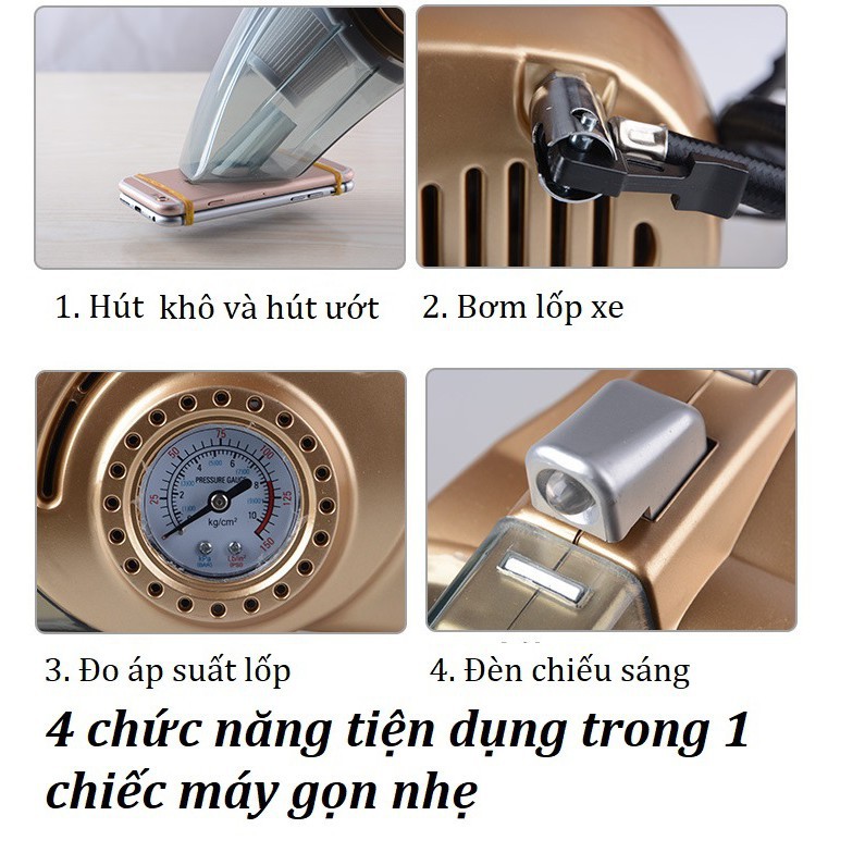 Máy hút bụi xe hơi 4 IN 1 T9 - Kiêm đèn pin bơm lốp và do áp suất