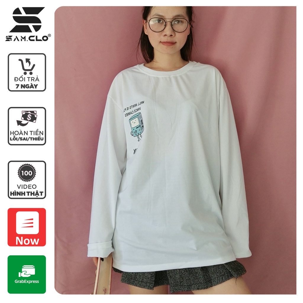 Áo thun TAY DÀI nữ SAM CLO ULZZANG freesize phông form rộng dáng unisex mặc cặp, nhóm, lớp in hình MÁY CHƠI GAME