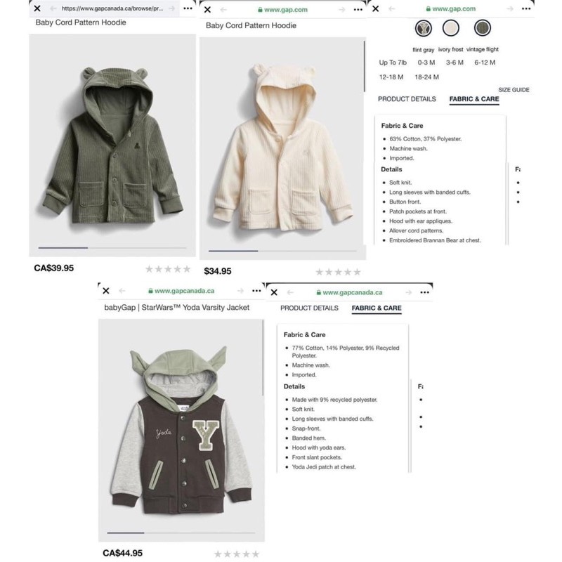 Áo khoác nỉ GAP sz 3-24M