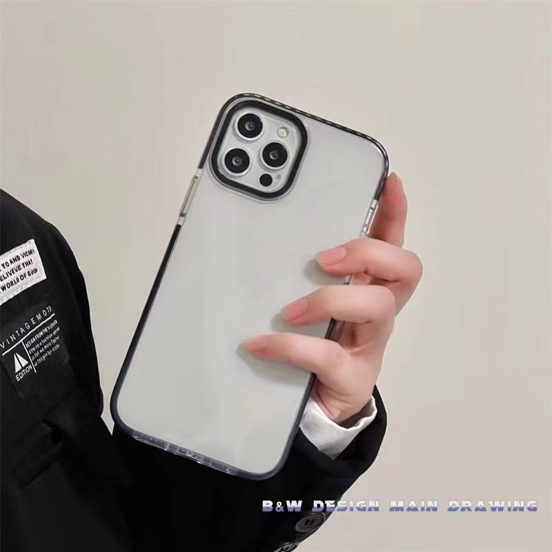 Ốp Điện Thoại Mềm Trong Suốt Viền Trắng Đen Đơn Giản Chống Sốc Cho iPhone 13 12 11 Pro MAX IX XS MAX XR 7Plus 8Plus