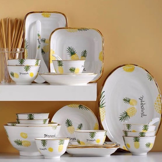 Bộ Bát Đĩa 🍍 Hình Quả Dứa Chén Dĩa Dễ Thương Bát Ăn Cơm Đĩa Tô Sứ Decor Cute Đẹp Cao Cấp