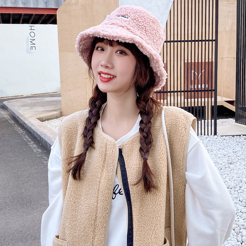 Nón Bucket Lông Cừu Chất Dày Phối Chữ Siêu Xinh Quảng Châu RQN1976