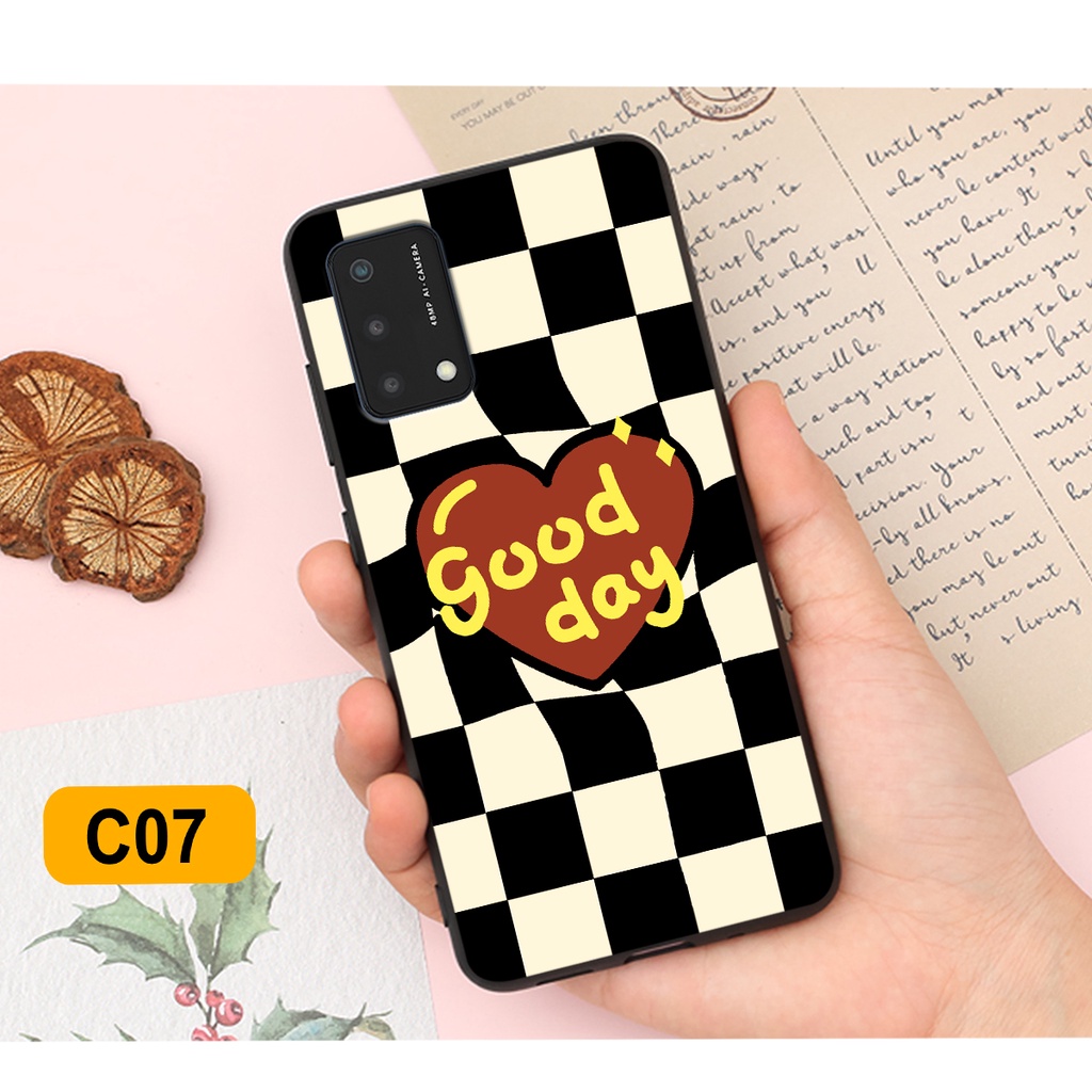 Ốp lưng Oppo A74 - Oppo A94 - Oppo A95 in hoạ tiết caro trái tim đen trắng, gấu bear cute đáng yêu