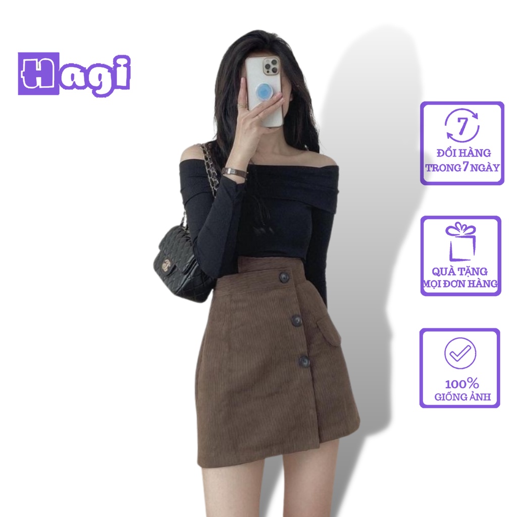 Chân váy nhung tăm dáng chữ a ngắn lưng cao cạp lệch công sở HAGI CV11