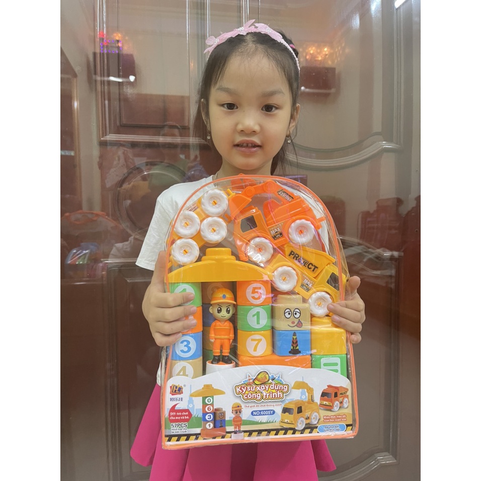 Đồ chơi cho bé xếp hình mầm non chủ đề kỹ sư xây dựng  công trình và người bảo vệ thành phố
