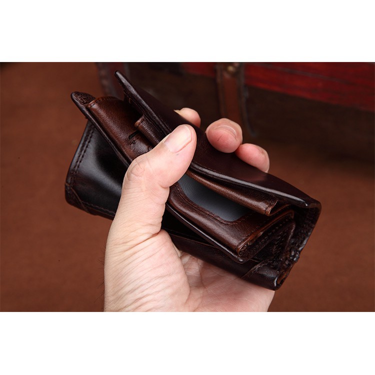 Ví da bò dạng gập phong cách cổ điển cho nam