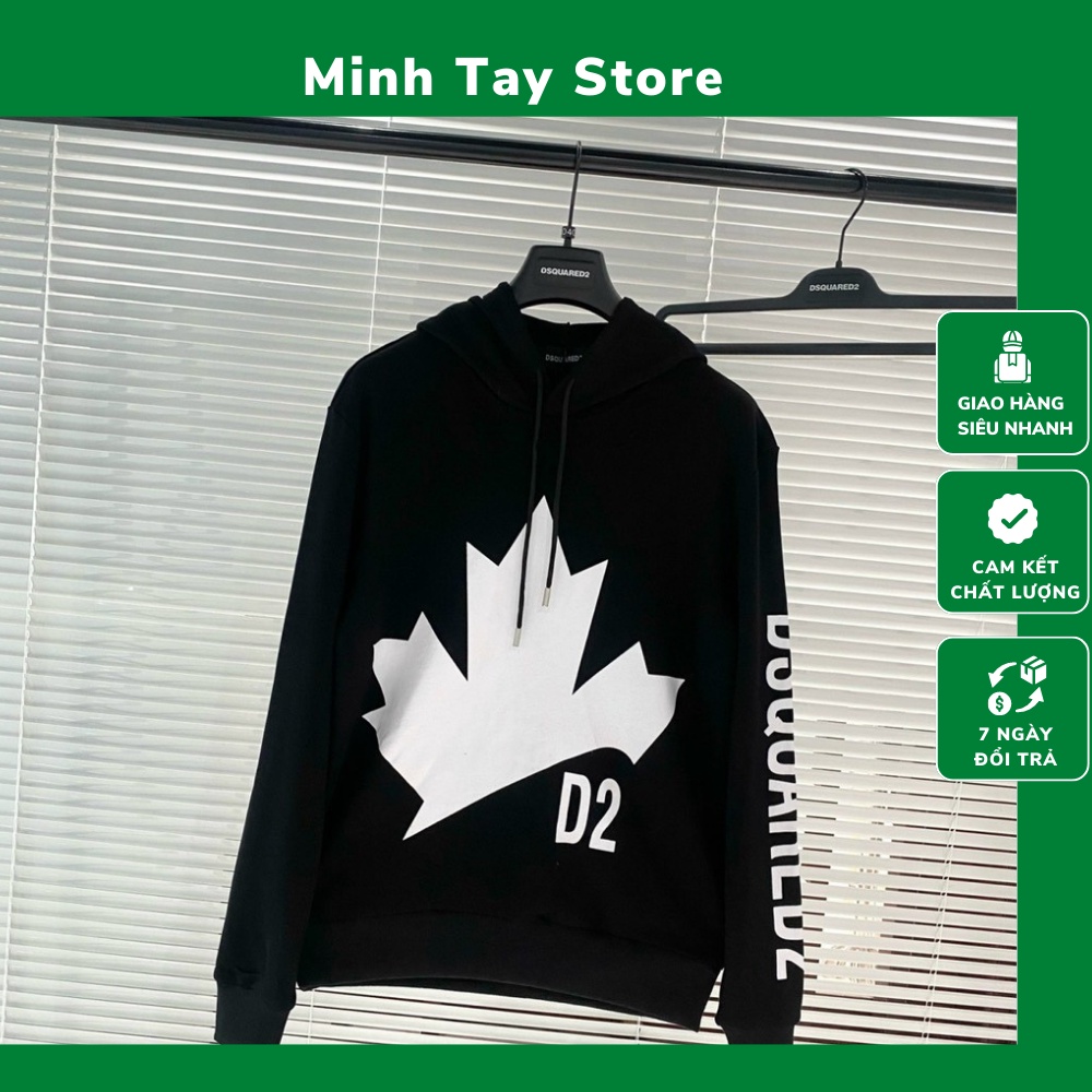 Áo Hoodie Nam Dsquared2 Họa Tiết Hình In Chiếc Lá Và Chữ Dọc Tay . Áo Nỉ Hoodie Unisex Nam Nữ Cao Cấp - MINH TÂY STORE