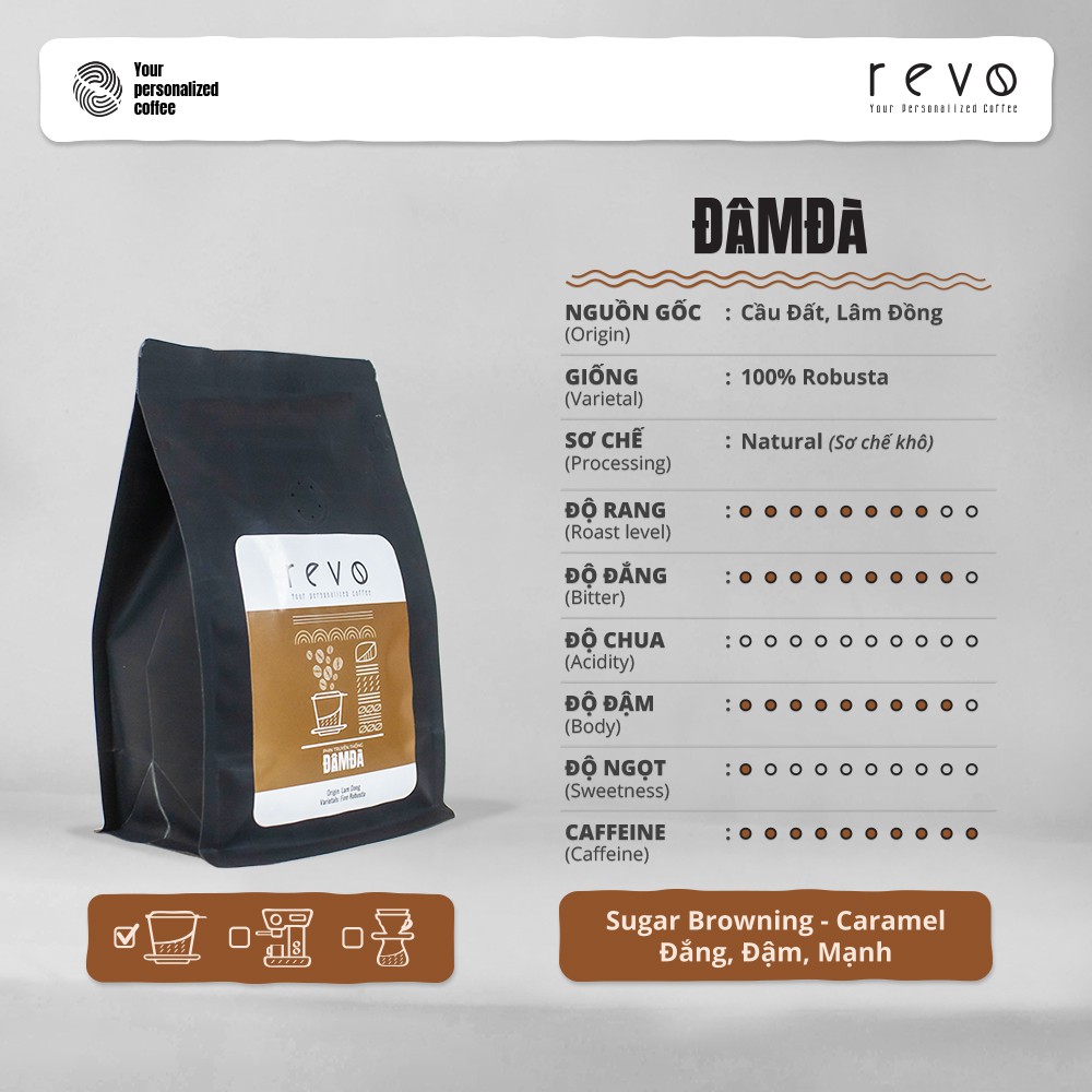 Cà Phê Rang Xay Nguyên Chất Revo Đậm Đà - 100% Robusta - Chuyên dùng pha phin - gói 250gr | BigBuy360 - bigbuy360.vn