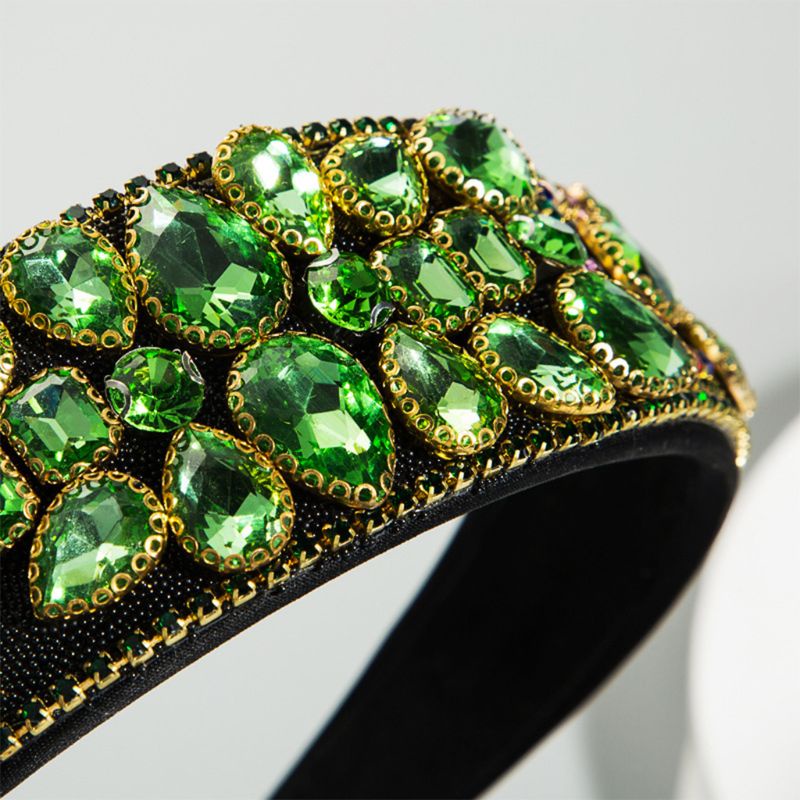 Băng Đô Đính Đá Pha Lê Hình Giọt Nước Màu Xanh Lá Phong Cách Baroque Cổ Điển Dành Cho Nữ