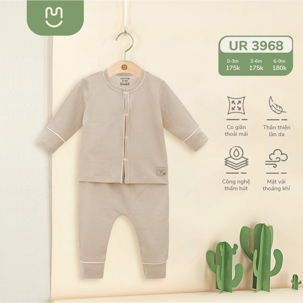 Bộ sơ sinh cài giữa cotton 4 màu thấm hút mồ hôi 3968