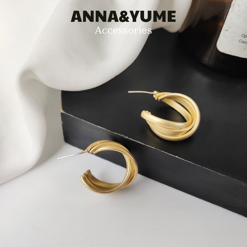 Bông tai khuyên tai nữ hình tròn đan chéo 3 lớp thanh lịch BT126