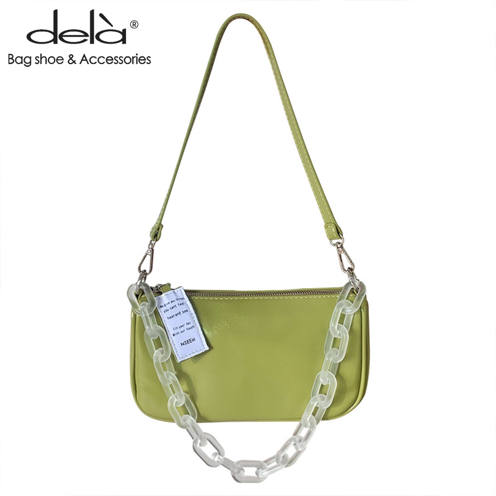 Dela Túi Đeo Vai Phối Dây Xích Bằng Acrylic Thời Trang Hàn Quốc