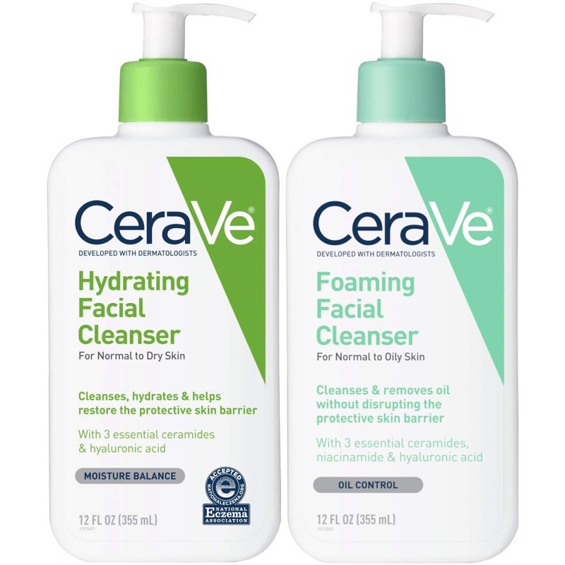 Sữa rửa mặt dịu nhẹ CeraVe Facial Cleanser 355ml - Bản Mỹ (Foaming da dầu | Hydrating da khô |  Renew da mụn)