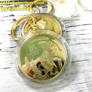 Móc khóa xu Úc con chuột mạ Vàng; biểu tượng gia đình được sung túc, dư dả tràn đầy - SP000406