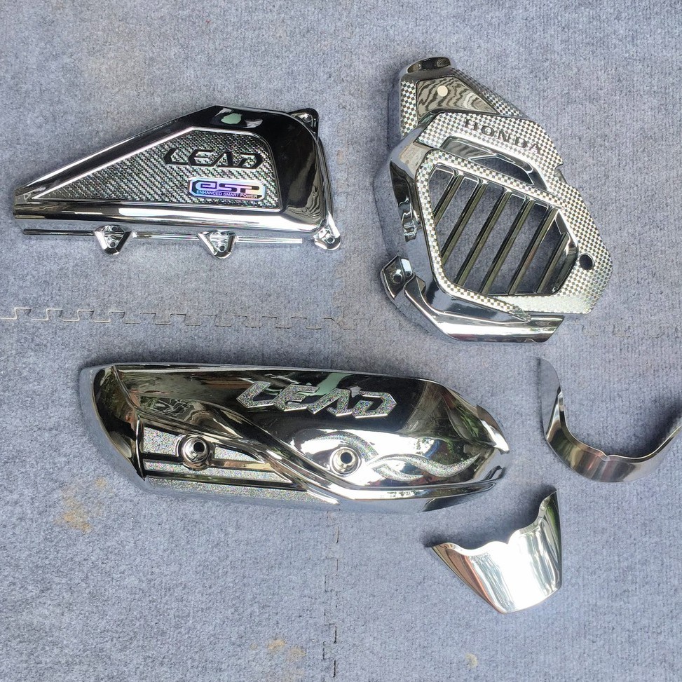 (BH 12 Tháng)Combo 5 món chụp ốp mạ crome Lead 2018: Bầu gió, quạt gió, ốp pô, mõm mỏ dè, đuôi dè.