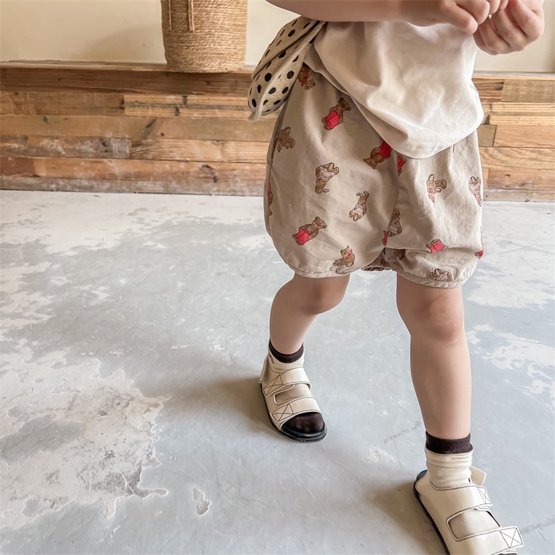 Bộ Áo Liền Quần Bằng Cotton Mềm Mại In Họa Tiết Hoạt Hình Chú Gấu Dễ Thương Thời Trang