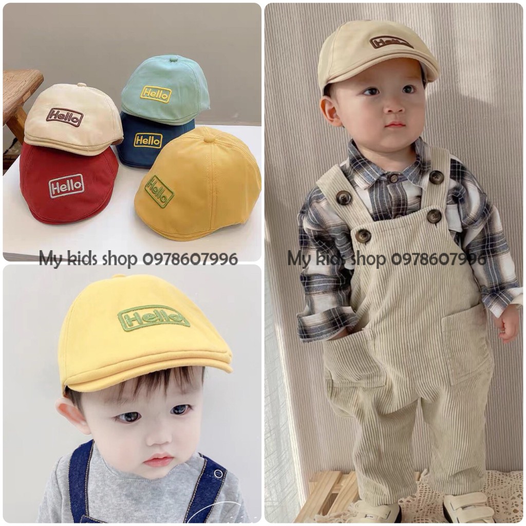 Mũ nồi, mũ beret trẻ em vintage Hello cho bé 1-3 tuổi