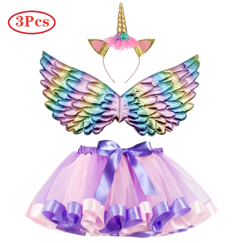 Set Cài Tóc Hình Kỳ Lân + Đôi Cánh + Chân Váy Đáng Yêu Hóa Trang Trong Tiệc Halloween/Sinh Nhật Cho Bé