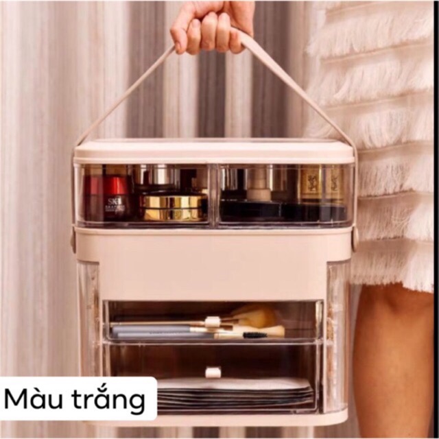 Kệ đựng đồ mỹ phẩm có đenf led, có tay xách cao cấp