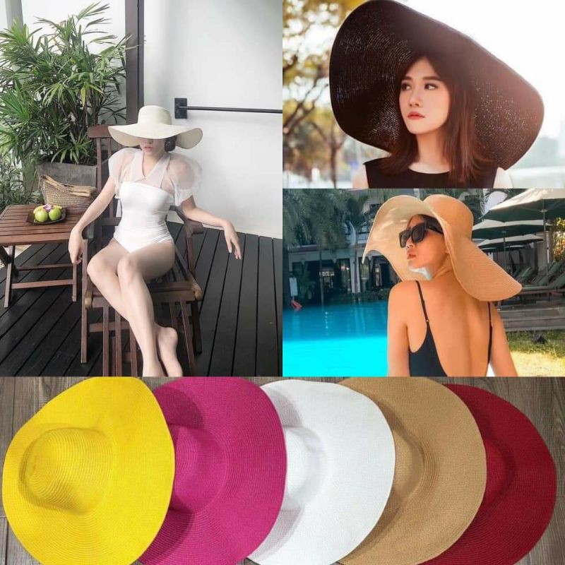 Mũ cói vành rộng nón cói đi biển rộng vành nhiều màu siêu đẹp