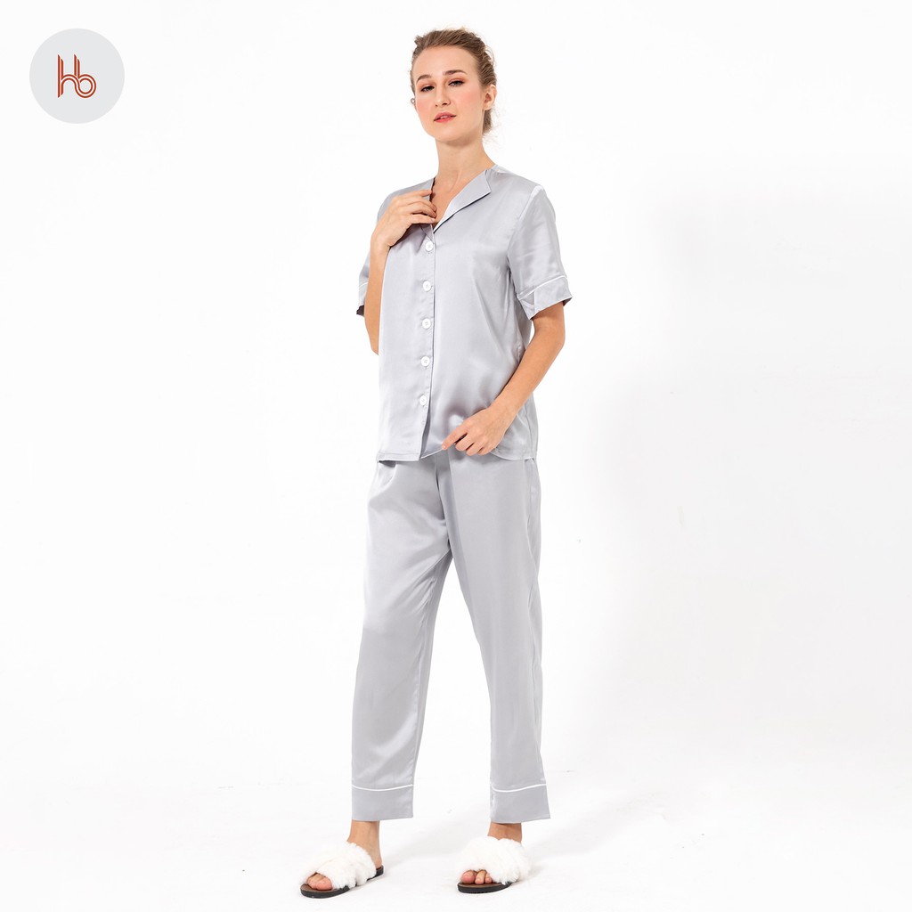 Set đồ bộ dài tay ngắn mặc nhà cổ lá Hibi Sports HB107 - Quần có túi