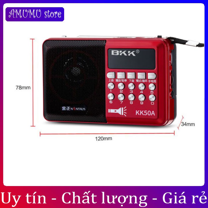 [Freeship]Đài FM Mini Có Ăngten - Loa Nghe Nhạc USB, Thẻ Nhớ, đài FM, Nghe Pháp BKK KK50C Có Đèn Pin