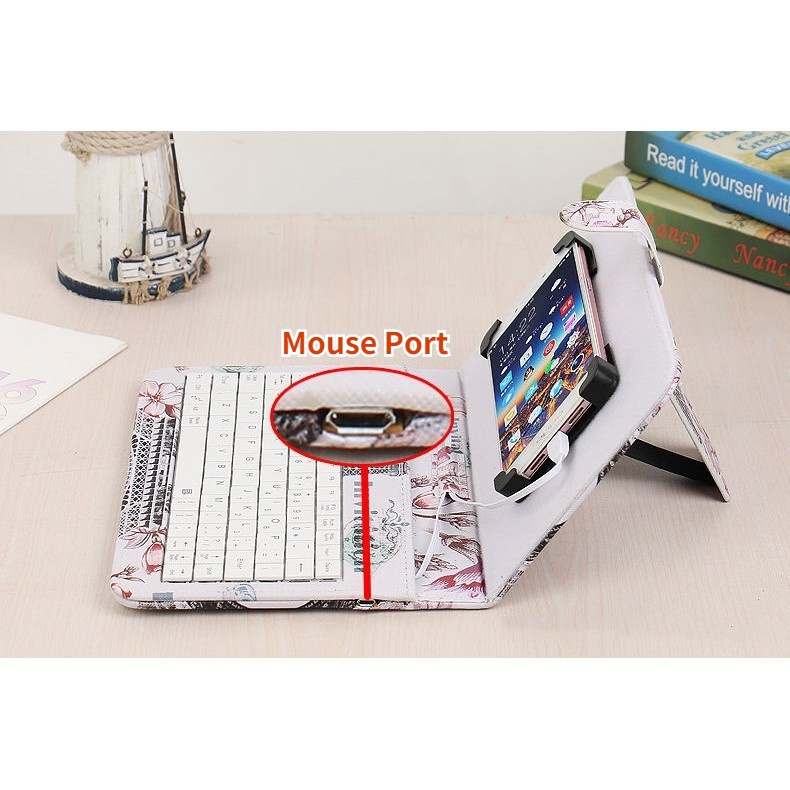 Bộ bàn phím và chuột có dây Type-C/Micro-Usb nhỏ gọn kèm bao da cho máy tính bảng/điện thoại di động