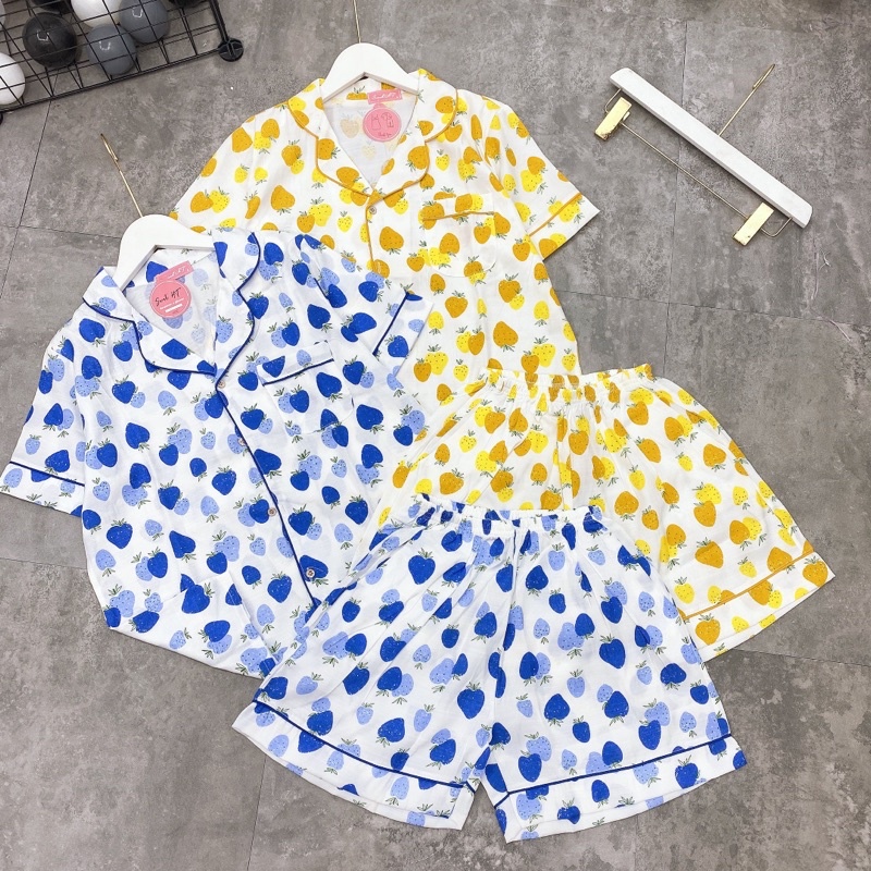 Đồ ngủ pijama bộ mặc nhà nữ cộc tay hàn quốc chất đũi mát dễ thương