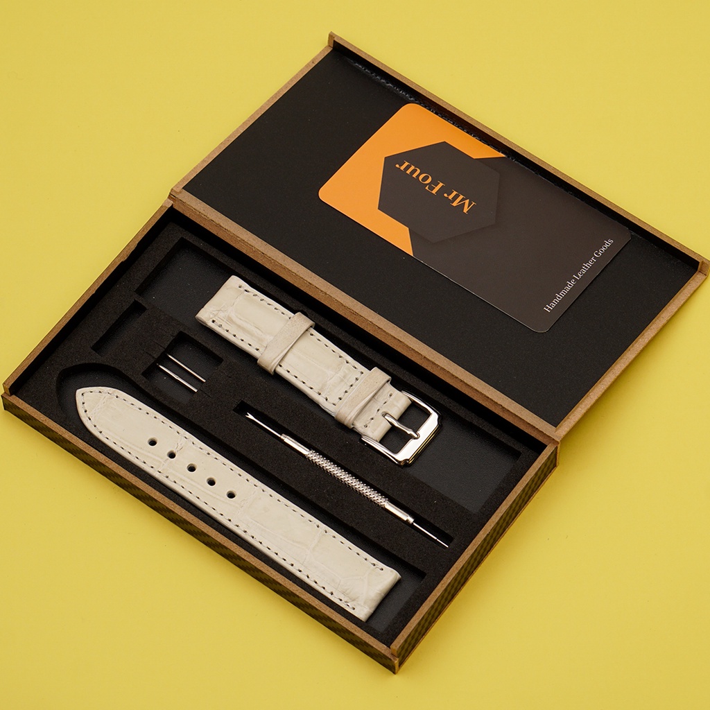 Dây Đồng Hồ Da Cá Sấu Bạch Tạng MrFour Full Size 12/14/16/18/19/20/21/22/24 | Crocodile Leather Watch Bands