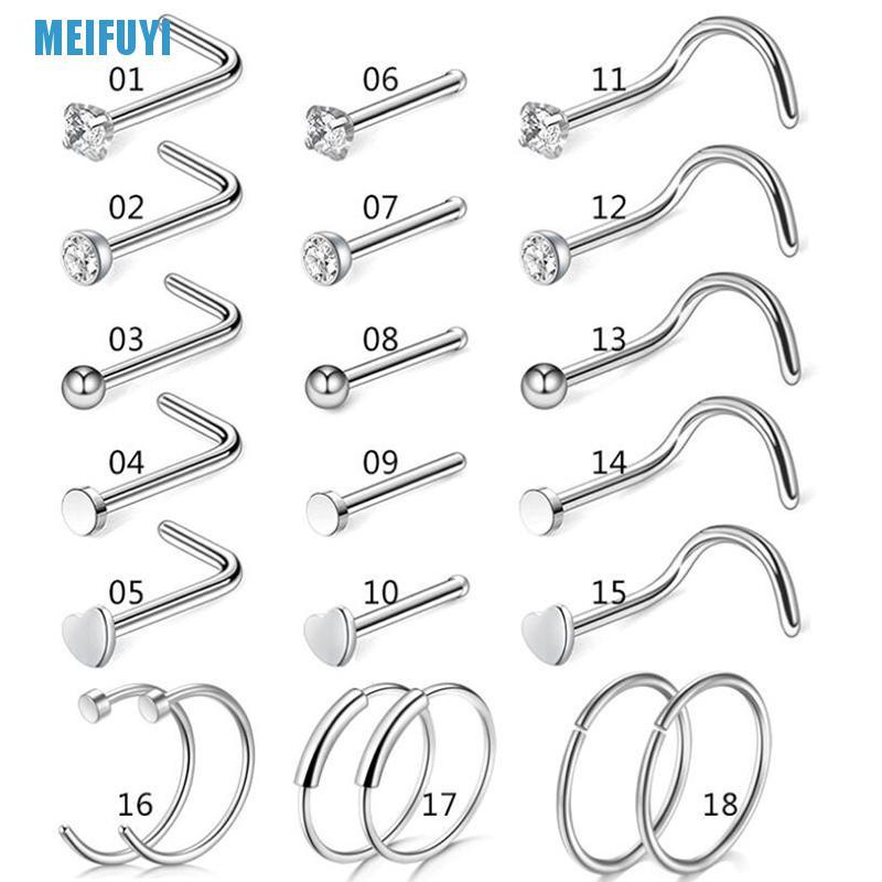 Bộ khuyên mũi dạng tròn cong chữ L bằng thép không gỉ 20G