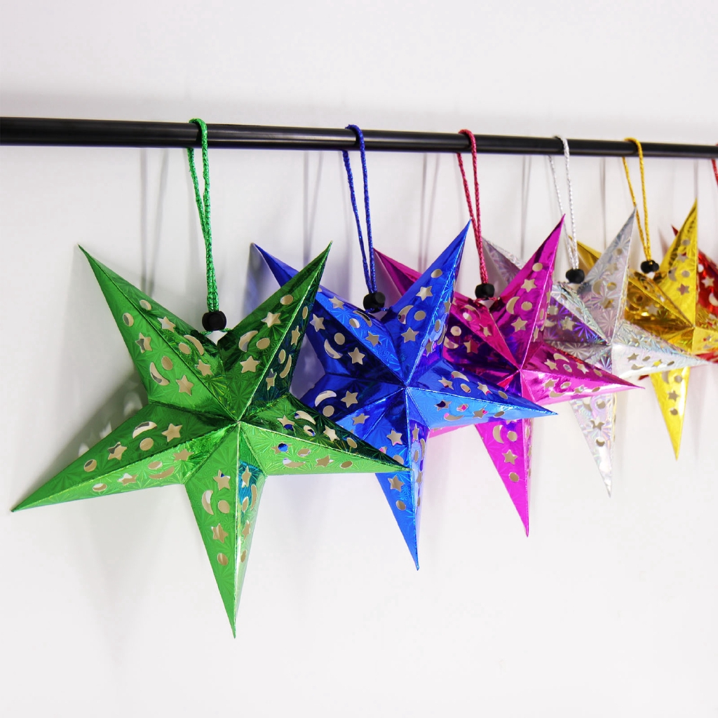 Phụ kiện hình ngôi sao bằng giấy 30cm gắn trang trí cây thông Noel DIY